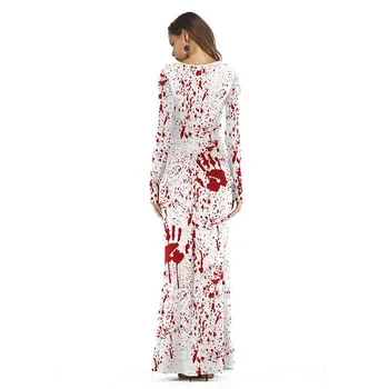 Meitenes Ladie Šausmu Asins Drukāt Roku Drukas Kleita Zombiju Kostīmu Biedējošu Asiņainā Terora Tērpu Halloween Kleitas Apģērbs Sievietēm