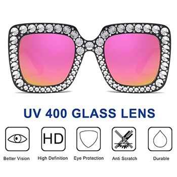 JŪLIJS Crystal Diamond Lielgabarīta Saulesbrilles Sieviešu Luksusa Zīmolu, Saules Brilles Sieviešu Vintage Toņos Dāma Oculos de Sol CS8004