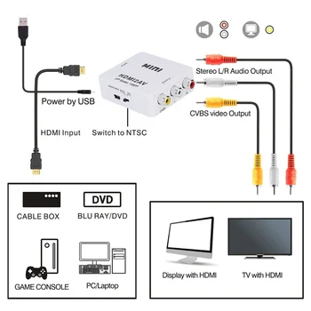 HDMI, AV Adapteris, HD Video, Composite Pārveidotājs Kaste HDMI, RCA AV/CVSB L/R Video 1080P HDMI2AV Atbalsta NTSC PAL Izejas