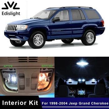 Edislight 10Pcs Balta, Ledus Zila Canbus LED Lampas, Auto Spuldzes Interjera Pakete Komplekts 1998-2004 Jeep Grand Cherokee Karti Gaismas