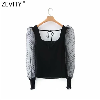 Zevity 2021. gada Pavasara Sievietes Salds Punkti Acu Piedurknēm Raibs Īss Adīšanas Blūze Femme Mezgloti Slim Krekls Šiks Blusas Topi LS7566
