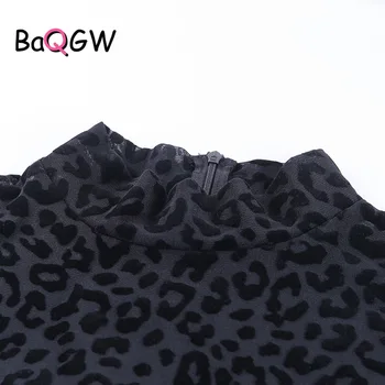 BaQGW Pārredzamu Leopord garām Piedurknēm viengabala Jumpsuit Sievietes Sexy augstu uzrullētu apkakli Atpakaļ Zip Augsta Vidukļa Ķermeņa Uzvalks Clubwear (Dungriņi)
