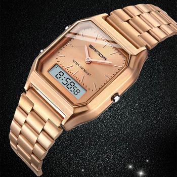 SANDA slavenā luksusa skatīties sieviešu modes duālais displejs rokas pulksteņi kleita kvarca pulksteņi dāma zelta nerūsējošā tērauda pulkstenis 2020