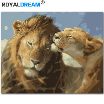 ROYALDREAM Divi Lauvas Dzīvniekiem DIY Krāsošana Ar Numuriem Komplekti Krāsošana, Krāsu skaits Mūsdienīga Sienas Māksla Attēlu Dāvanu