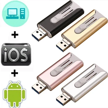 Karsts! OTG USB Zibatmiņa Apple iPhone iPad 16GB 32GB 64GB USB Memory Stick 3in1 OTG Android PC Pendrive 128GB 256 GB 3.0