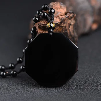 Melns Dabas Obsidian Ķīniešu Stilā Yin Yang Kaklarota, Kulons Vīriešiem, Sievietēm Kulons Smalkas Rotaslietas Dāvanu Puse