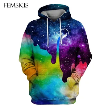 FEMSKIS Modes Hoodies Varavīksnes Galaxy 3D Iespiesti sporta Krekls Vīriešiem Sievietes Ikdienas pelēkā vārna Unisex Streetwear garām Piedurknēm Džemperis