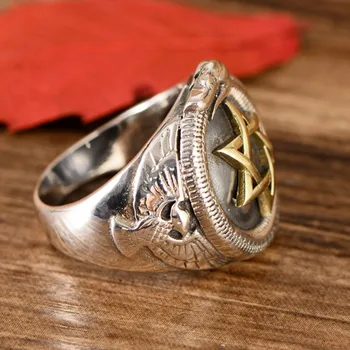 BOCAI Jaunu nekustamā s925 Tīra sudraba, sešas zvaigzne čūska gredzenu personības Taizemes sudraba vidējo pirkstu modes cilvēka gredzens