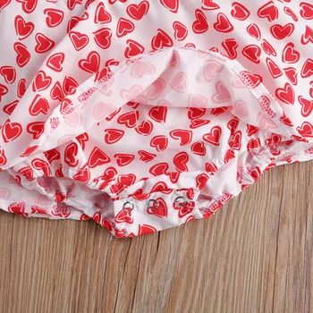 Ma&Mazulim 0-24M Valentīna Diena Jaundzimušā bērna Baby Meitene Sarkanā Romper bez Piedurknēm Ruffles Jumpsuit Sirds Drukāt Zīdaiņu Apģērbu