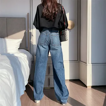 Sieviete Džinsi Ar Augstu Jostas Drēbes Plaša Kāju Džinsa Apģērbu Zilā Streetwear Vintage Kvalitātes 2020. Gadam, Modes Harajuku Taisnas Bikses