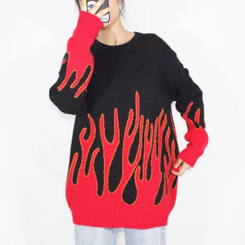 SHENGPALAE Streetwear Retro Liesmas Modelis Hip Hop gada Rudenī Jaunā Pull Pār Spandex O-veida kakla Lielajam Pāris Gadījuma Džemperi ZA5168