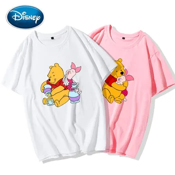 Disney Vinnijs Pūks Lācis Karikatūra Izdrukāt Pāri Unisex Sieviešu T-Krekls ar O-veida Kakla Džemperis ar Īsām Piedurknēm Kokvilnas t-veida Topi, 10 Krāsas