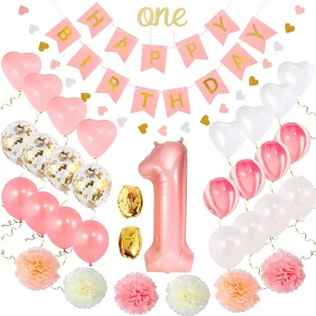 40 Collu Rozā Skaits 1 Gadu Vecs, Dzimšanas Dienas Balons Apdare Meitene Baby Girl Dzimšanas Dienas Svinības Balonu Paketes