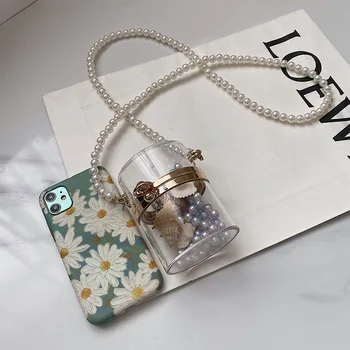 Sieviešu MINI soma caurspīdīga PVC Spainis Pērle siksna Modes Hasp Grūti pleca soma pures un somas crossbody ladylike