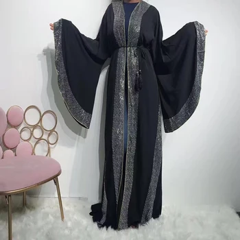 Dimantu Atvērt Abaya Kimono Kaftan Dubaija Hijab Musulmaņu Kleita Turcija Caftan Islāma Apģērba Abayas Sieviešu Drēbes Djelaba Femme