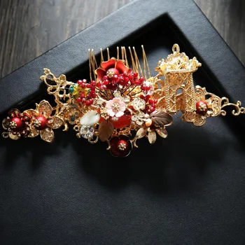 Ķīnas sarkanās krelles ilgi, matadatas ķemmes auskari tiara red Vienkārši Atmosfēru Parādīt Soli coronte kāzu līgavu matu rotas