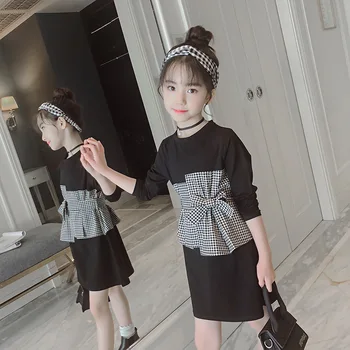 Pavasarī Skolas Loku Rudens Toddler Kleita Baby Girl Apģērbu Melnā Pleds Raibs Garām Piedurknēm Kokvilnas Kleitas Meitenēm Apģērbi