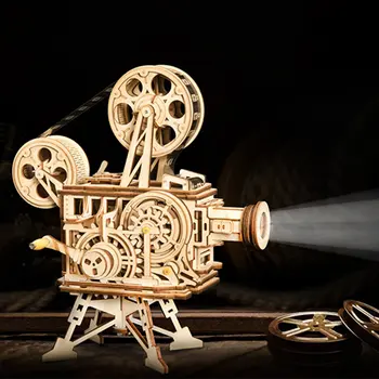 Rokas Kloķa Diy 3D Filmu Projektoru Koka Modeļu Veidošanas Komplekts Montāžas Vitascope Rotaļlieta Dāvana Bērniem Pieaugušajiem