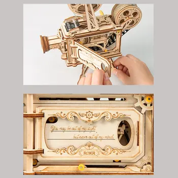Rokas Kloķa Diy 3D Filmu Projektoru Koka Modeļu Veidošanas Komplekts Montāžas Vitascope Rotaļlieta Dāvana Bērniem Pieaugušajiem