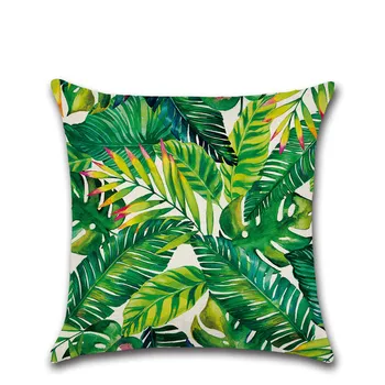 Zaļā Tropu Augu Palmu Lapu Banānu Lapām Iespiests Dekoratīvs Mest Spilvens, Spilvena Vāka Kvadrāta Formas Dekori Dīvāns Mājas