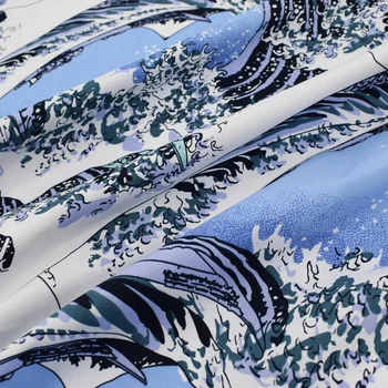 Viļņi jūrā reaktīvais krāsošana stiept satīna kokvilnas auduma vasaras kleita kimono, somas tissus ās metru tecido vestido