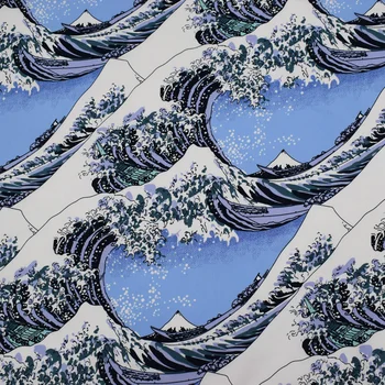 Viļņi jūrā reaktīvais krāsošana stiept satīna kokvilnas auduma vasaras kleita kimono, somas tissus ās metru tecido vestido