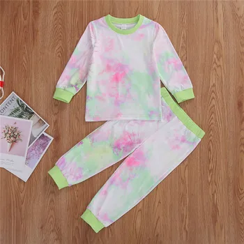 Bērnu Pidžamas Bērnu Apģērbu Komplekts Bērniem, Kaklasaites Krāsu Drukas Sleepwear Rudens Kokvilnas Naktsveļu Zēni Meitenes Gadījuma Pidžamas Pijamas Komplekts