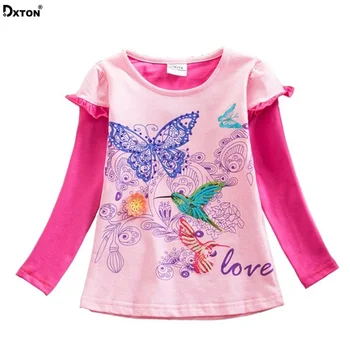 Dxton Bērnu T Krekls Bērniem Vestidos Ziedu Raksts Meiteņu T-krekls, Tauriņš garām Piedurknēm Tees Rudens sporta Krekls Apģērbs Meitenēm