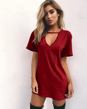Kundze apģērbu OWLPRINCESS 2020. gada vasaras Vasaras Sexy Dziļu V-veida kakla Īsām Piedurknēm Zaudēt Gadījuma Kleita