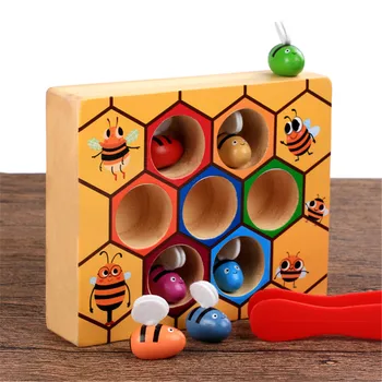 Radošas Koka Bišu Strops, Spēles Klipu Mazo Bišu Rotaļlietas Bērniem, Montessori Izglītības Krāsu Izziņas Galda Spēles Bērniem, Koka Rotaļlietas Matemātika