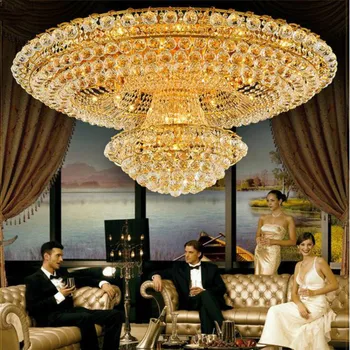 Kontinentālās apaļu zelta dzīvojamās istabas atmosfēra Vestibilā Restorāns Kristāla Luksusa Viesnīca 1.2 1.5 m Griestu lampas