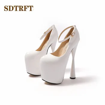 SDTRFT Kārta Toe Sūkņi Platforma sieviešu kurpes 20cm Bieza papēži zapatos mujer sexy Crossdresser Lakādas Sprādzes SM Duncis