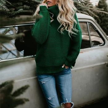 Ziemas Džemperis Sieviešu Džemperis augstu uzrullētu apkakli Adīts Džemperis ar garām Piedurknēm XL Plus Lieluma Apģērbu Sueter Mujer Invierno 2019
