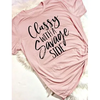 Elegants ar savage pusi uz t kreklu Savage AF T-Krekls Sievietēm Smieklīgi t-veida Topi Modes Apģērbu tumblr grafikas tees tshirt