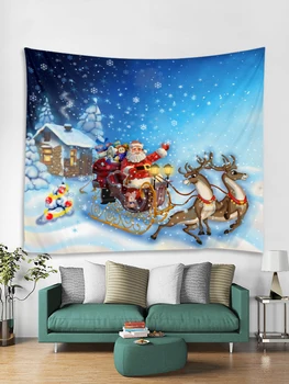 Santa Claus Elk Sniegpārslas, Ziemassvētku Puse, Gobelēns, Art Deco Segu, Aizkaru Piknika Galda Drānu, Guļamistabas, Dzīvojamo Istabu Kopmītnē