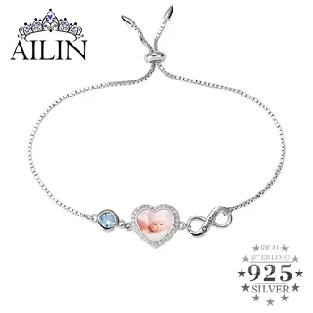 AILIN Infinity Aproce Personalizētu Sirdi Foto Aproce ar Birthstone 925 Sudraba Aproce, lai Mamma Kristālu Aproce Sievietēm