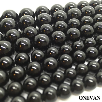 ONEVAN Dabas Black Obsidian Akmens 6-12mm Gluda Apaļas Pērles Diy Aproce, Kaklarota, Rotaslietu izgatavošana Dizaina Dārgakmens Dāvanu