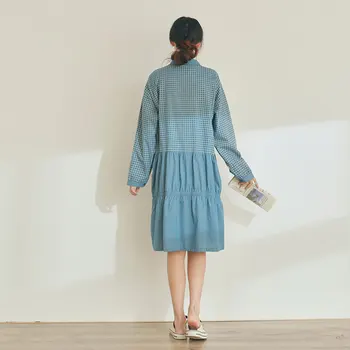 DIMANAF Plus Lieluma Sievietēm, Lina Kleita Rudens Stilu Savārstījums Sieviešu Pleds Drukāt Zaudēt Modes Vintage Gadījuma Ir 2021. Lielo Izmēru Kleitas