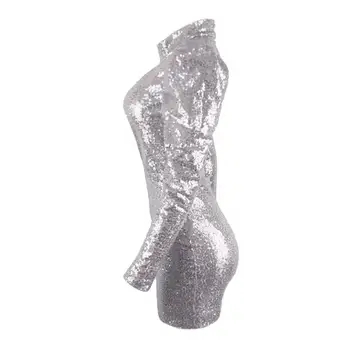 Modes Sequin Mirdzēt Spīdīga kleita Sievietēm Cietā Sequin Mini Kleita ar garām Piedurknēm Dobi Backless Puse Kleita Slim Bodycon Vestidos
