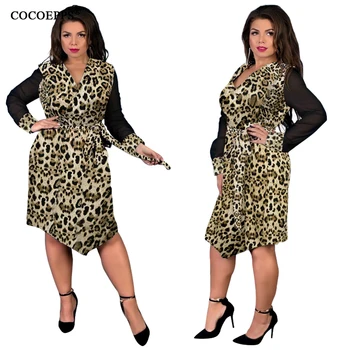 4XL 5XL 2019. gada Rudenī Liela Izmēra Sieviešu Kleita Ziemas Leopard Print Plus Lieluma Sexy Kleita ar V veida kakla Elegants Puse Kluba Lielo Izmēru Kleitas