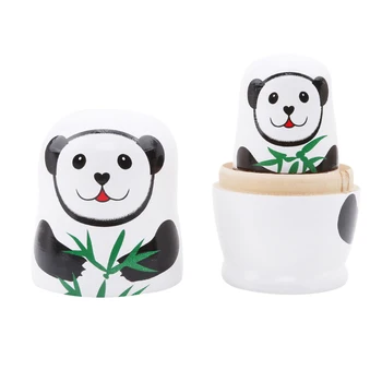 2020 5gab/set Roku Apgleznoti Koka Ķīnas Panda Ligzdošanas Lelles Rotaļlietas Matryoshka krievu Lelle Roku darbs Amatniecības Bērniem Dzimšanas dienas Dāvana