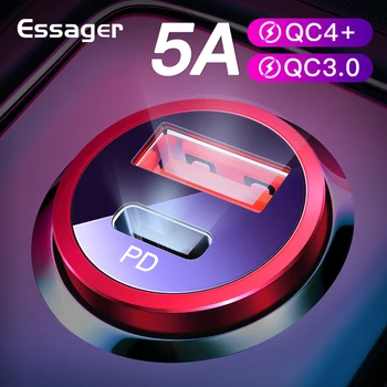 Essager Ātri Uzlādēt 4.0 3.0 USB Automašīnas Lādētājs QC4.0 QC3.0 PD Auto C Tipa Ātrs Auto Tālruņu Lādētāju iPhone Xiaomi Huawei Mate 20