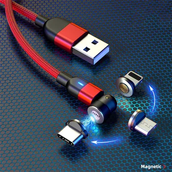 Magnētiskā USB Vads iPhone Lādētājs 540 Grādu Pagriezt USB C Tipa Kabeli Xiaomi Samsung Magnēts Maksas Micro USB Kabeļa