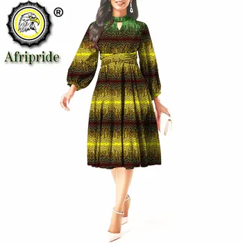 Āfrikas Drukāt Kleitas Sievietēm ar garām Piedurknēm Formālu Kleita ar Jostu Ankara Apģērbu Plus Lieluma Gadījuma Bazin Riche Tērpiem S2025073