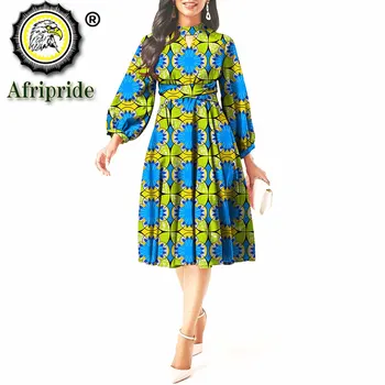 Āfrikas Drukāt Kleitas Sievietēm ar garām Piedurknēm Formālu Kleita ar Jostu Ankara Apģērbu Plus Lieluma Gadījuma Bazin Riche Tērpiem S2025073
