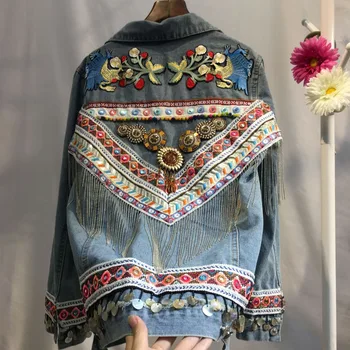 YAMDI jean jaka skrejceļa izšuvumi džinsa mētelis sieviete vintage bohēmijas rudens ziemas džinsa jaka sievietēm 2020. gadam pavasara pušķis drukāt