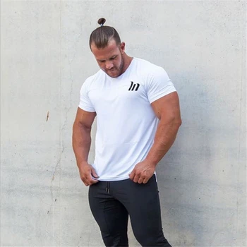 Zīmolu apģērbu, fitnesa t krekls vīriešu modes pagarināt ilgi tshirt vasaras sporta zāles īsām piedurknēm t-krekls kultūrisms Slim fit topi
