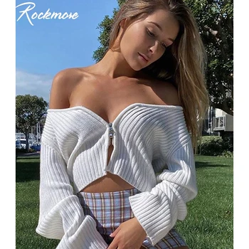 Rockmore Atvērto Valdziņu Salātu Zemas Frekvences Sexy Tshirts Sievietēm, Plus Lieluma Street Wear Crop Topi Ar Garām Piedurknēm Gadījuma Balts Rudens Krekls