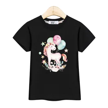 Modes meitene t-krekls pavisam īsām piedurknēm topi gudrs unicorn modelis baby meiteņu lakrosa gadījuma drukāt bērniem drēbes 3-14T kreklu