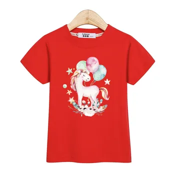 Modes meitene t-krekls pavisam īsām piedurknēm topi gudrs unicorn modelis baby meiteņu lakrosa gadījuma drukāt bērniem drēbes 3-14T kreklu